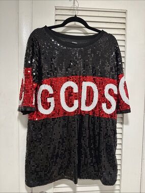Codigo Black Sequin Logo Tee with Red Stripe